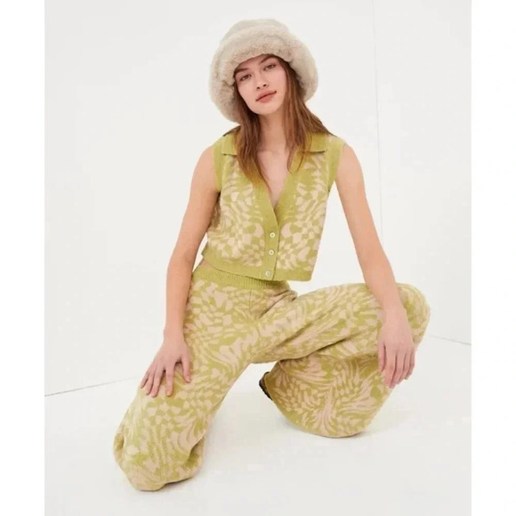 NWT For Love and Lemons Simone Wide Leg Two Piece Sweater Set Green Medium - Picture 5 of 17